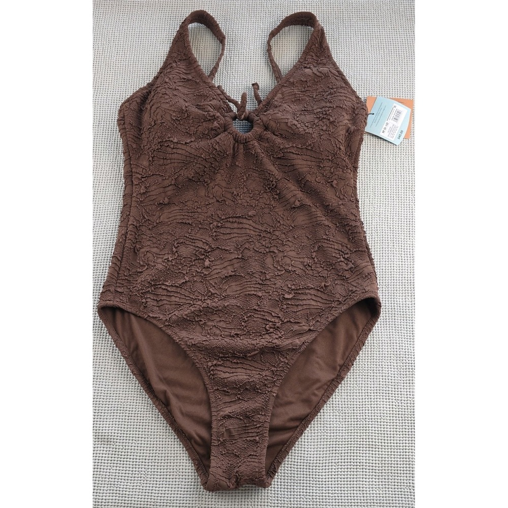 Shade & Shore Swimsuit XS Brown One Piece Textured High Leg Cheeky  Keyhole 695